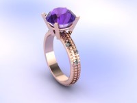 Anello con ametista e diamanti in oro rosè 18 kt.